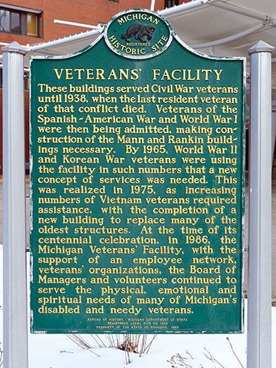 Michigan Historical Marker dedicated the Veteran's Facility which was opened to care for Civil War Veterans. Photo ©2015 Look Around You Ventures LLC.